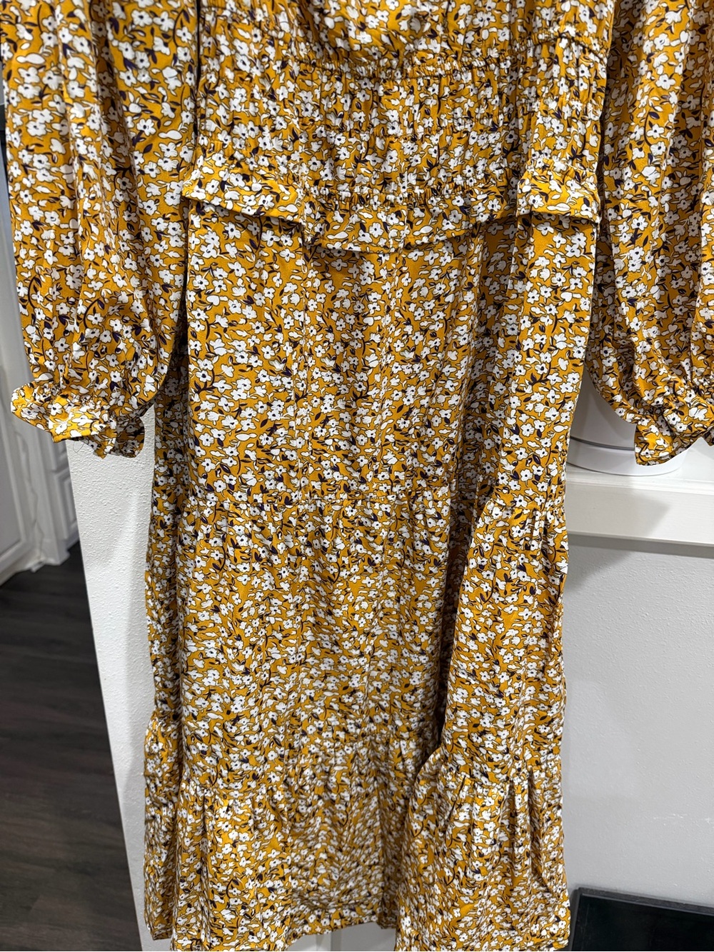 Hayden Women's Mustard Floral Tiered Midi Dress Sz XL - Picture 2 of 6